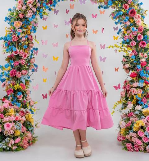 Vestido mídi, rosa