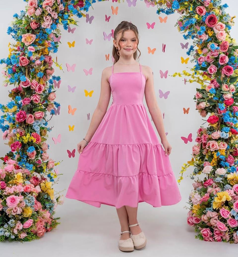 Vestido mídi, rosa